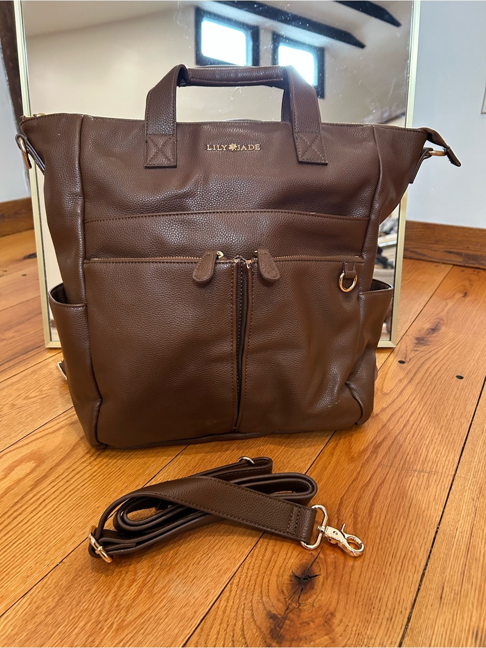 Lily Jade Caroline Faux Leather Brown Diaper Bag. Fair Condition